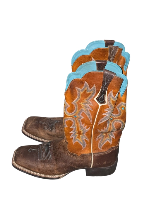 Ariat Women's Tombstone Western  Brown Leather Boot Size 9.5 In Marigold - Picture 2 of 7